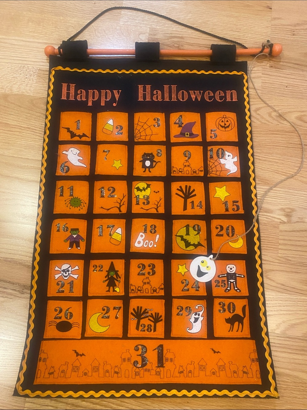 Happy Halloween Felt Countdown Wall Banner - Orange and Black